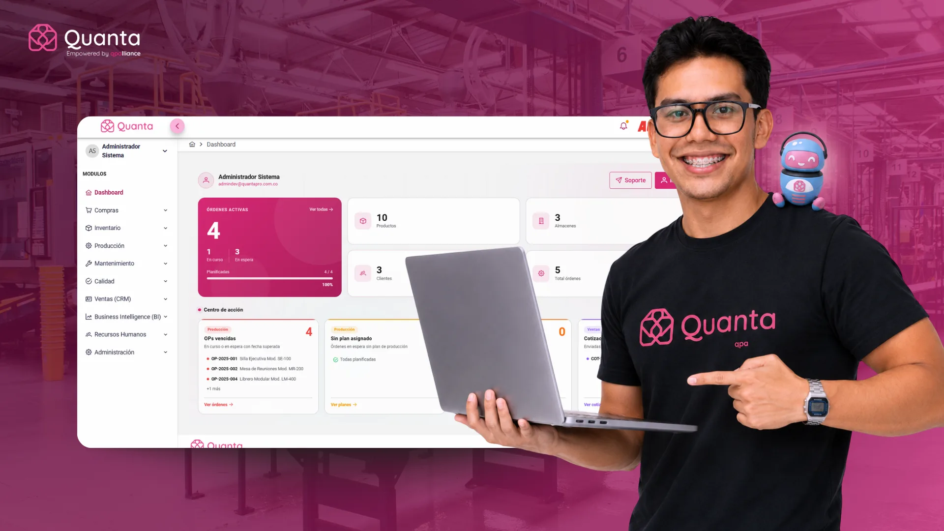 Captura de pantalla del software MRP Quanta para manufactura